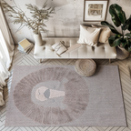 Distant Whispers Lion Woven Rug in neutral tones with artistic lion mane design