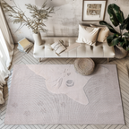 Gentle Illusions Cat Woven Rug in light tones with cat design and paw prints