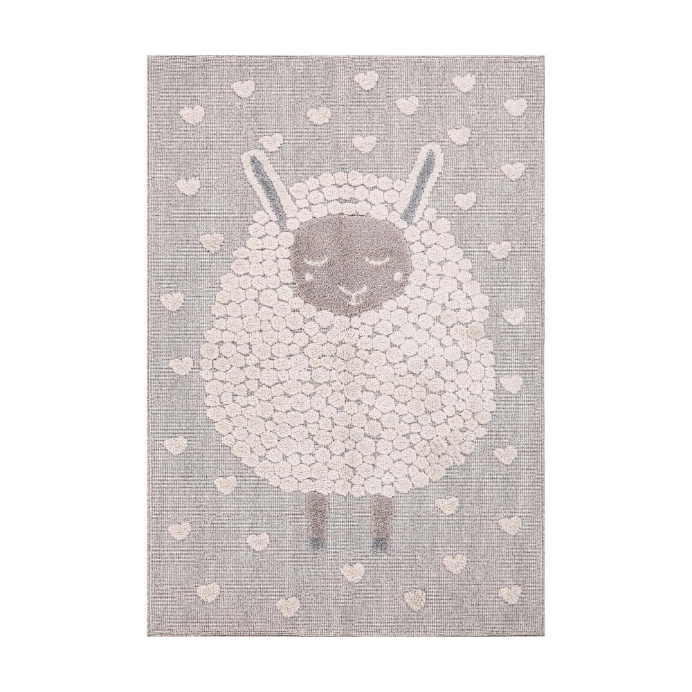Quiet Reverie Sheep Woven Rug with heart shapes for children's room