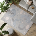 Pastel whale woven rug adding tranquility to a modern living space