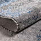 Machine-washable gray and blue abstract rug for contemporary interiors