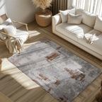 Belle Abstract Textured Rug in gray and brown, ideal for contemporary home styling.