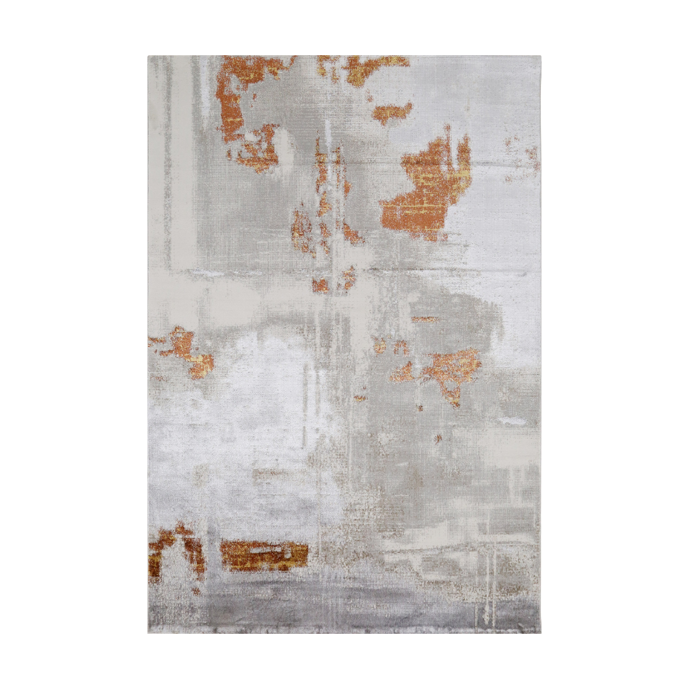 Hope Abstract Textured Rug in gray and orange, perfect for modern living spaces.