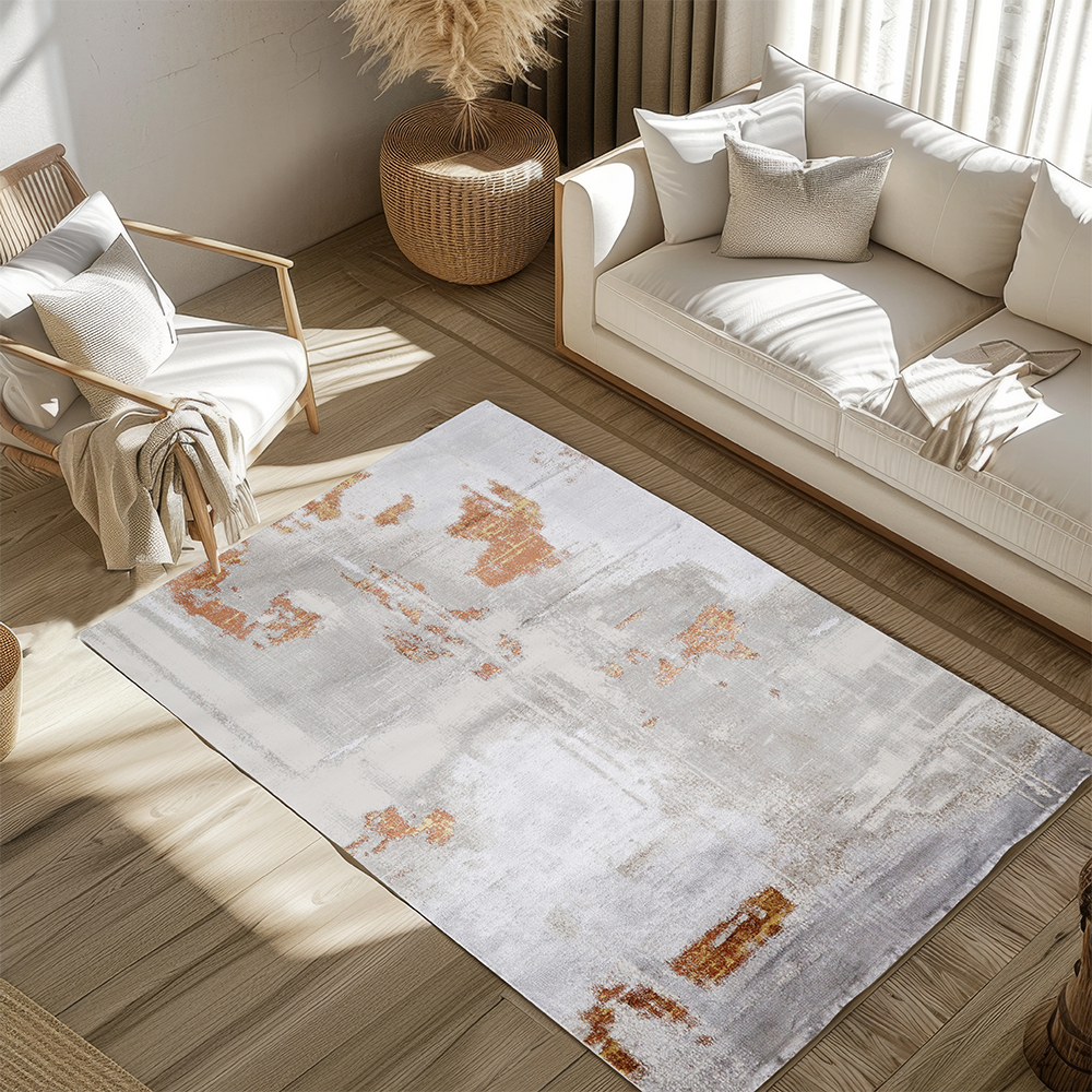 Hope Abstract Textured Rug in gray and orange, ideal for stylish home decor.