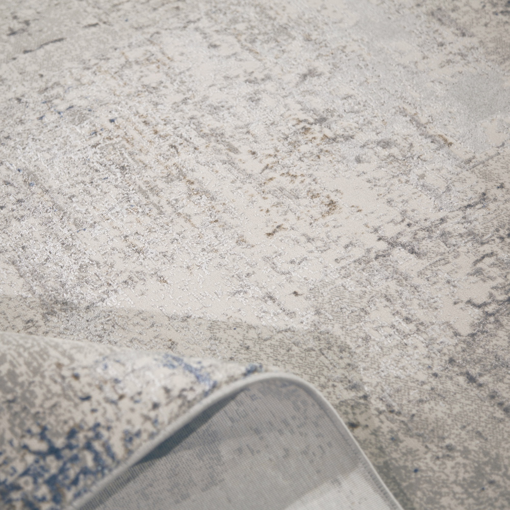 Gray and blue abstract textured rug for modern living room decor