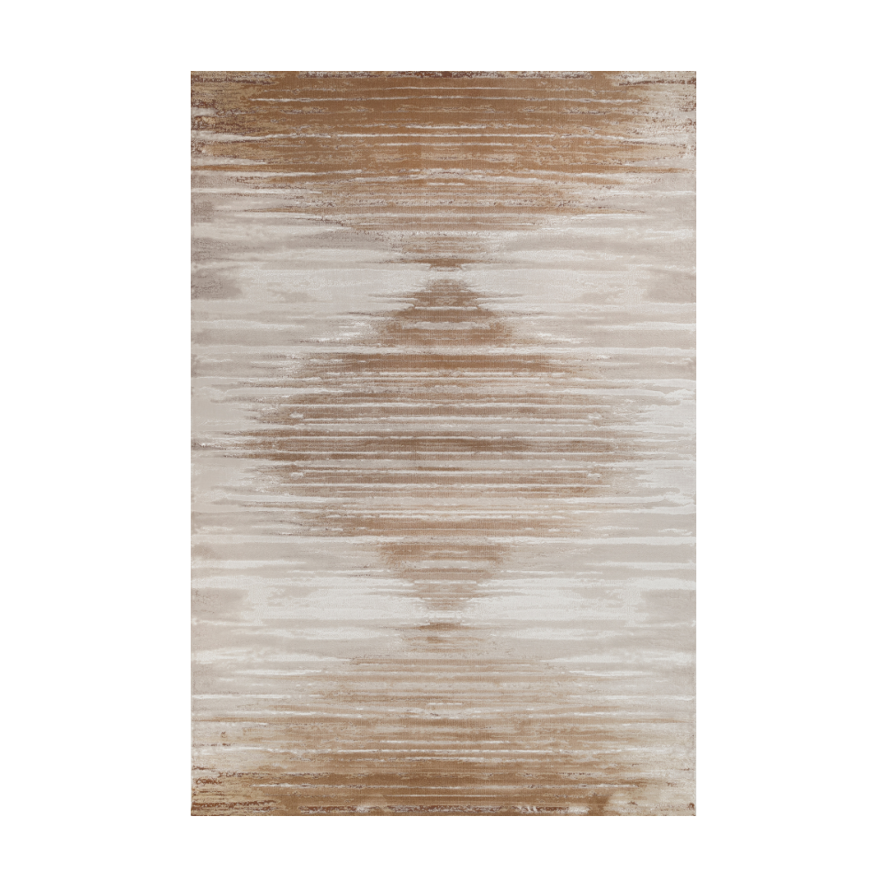 Aurora Reflection Textured Rug in brown and cream geometric pattern