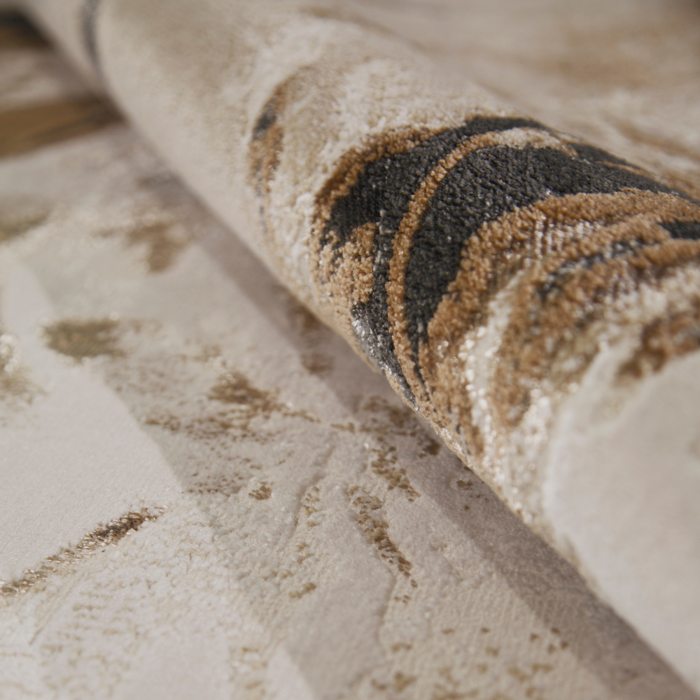 Jade Abstract Lake Textured Rug in beige and brown, ideal for contemporary interiors.