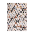 Geometric textured rug with colorful diamond patterns in neutral tones