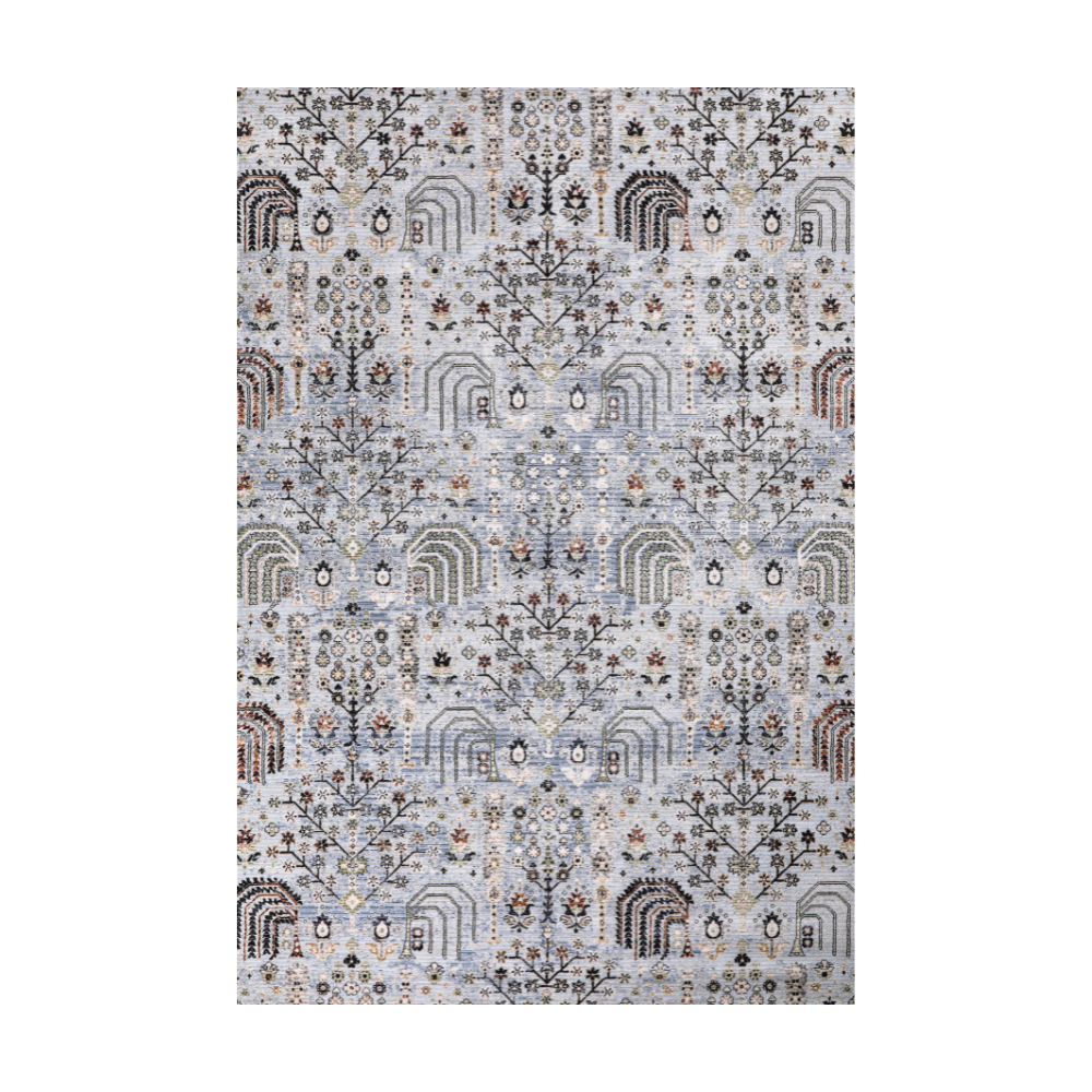 Symmetrical textured rug with floral geometric patterns for home decor