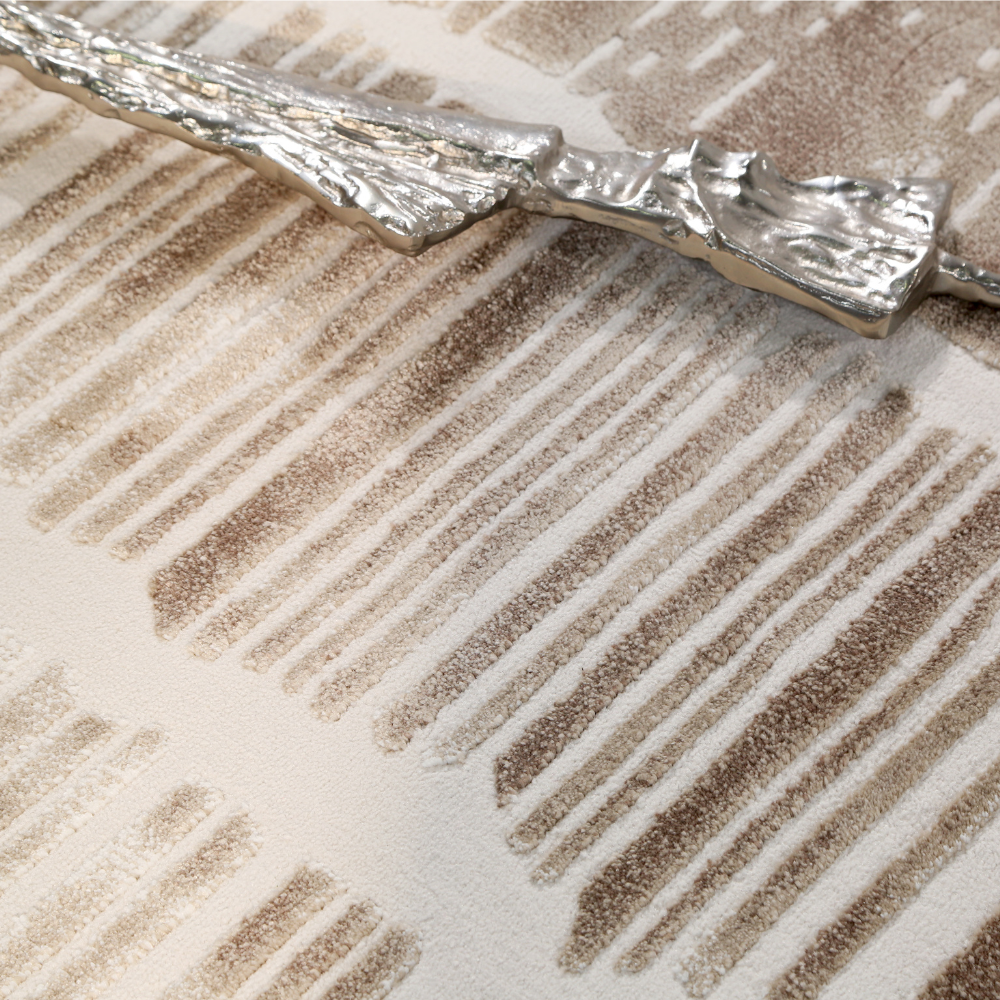Beige Atlas Strip Textured Rug with modern striped design.