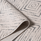 Indigo geometric textured rug corner with soft plush surface