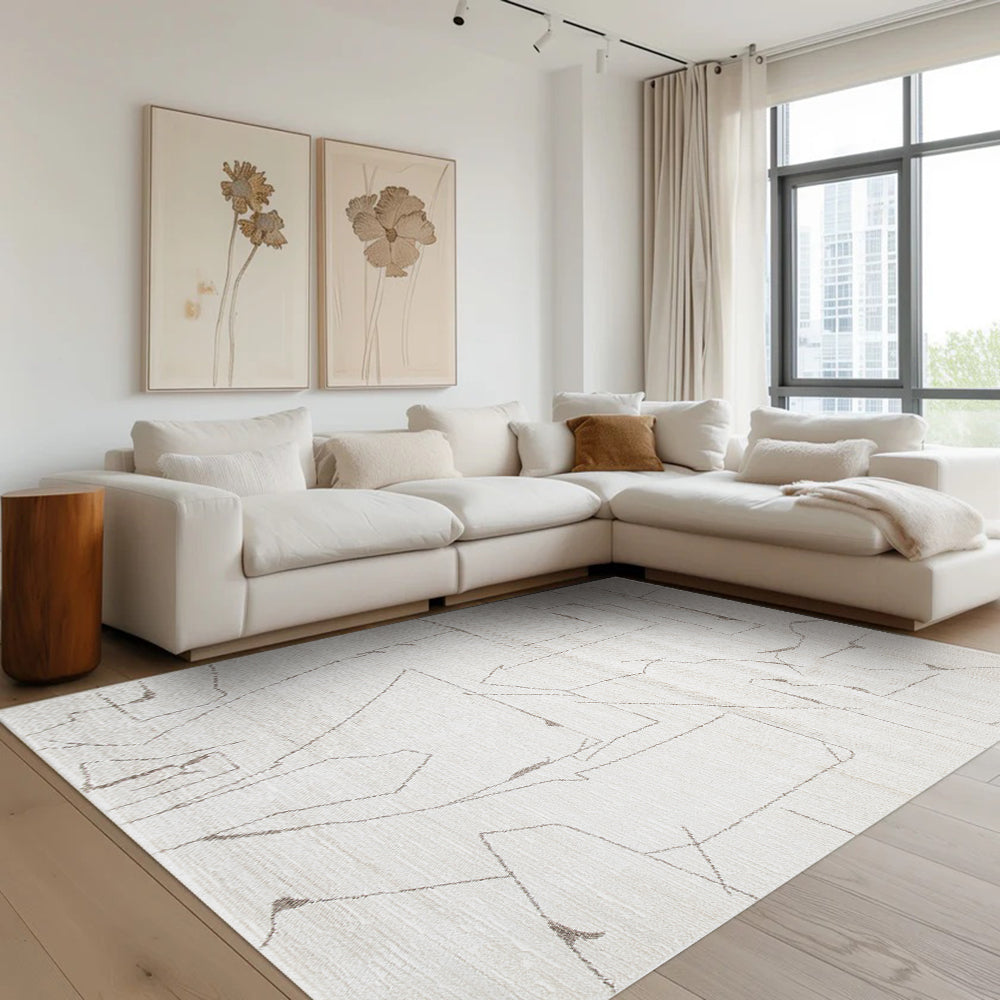 Aeron Abstract Textured Rug in light beige, ideal for contemporary living spaces.