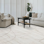 Thalion abstract rug in neutral tones, enhancing a cozy living room decor.
