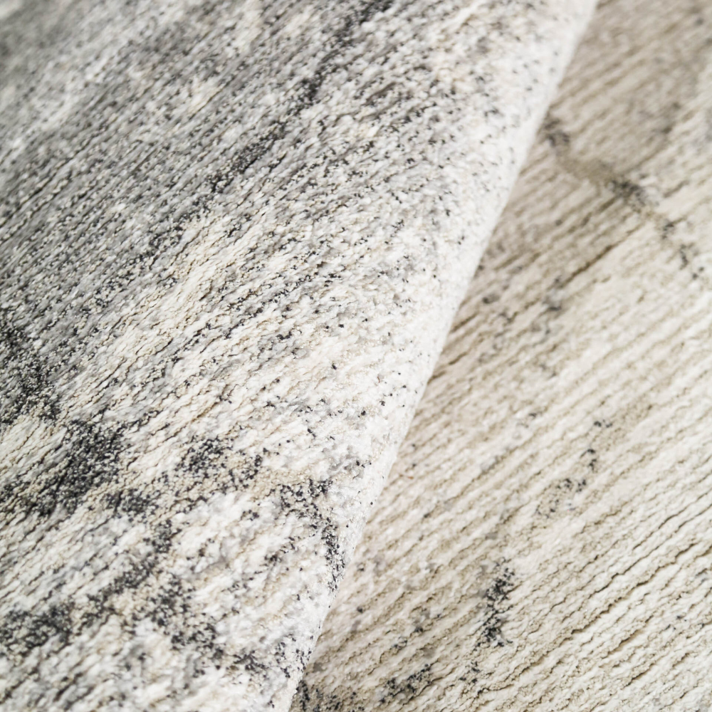 Drystan abstract rug with gray and white marble pattern, ideal for modern decor
