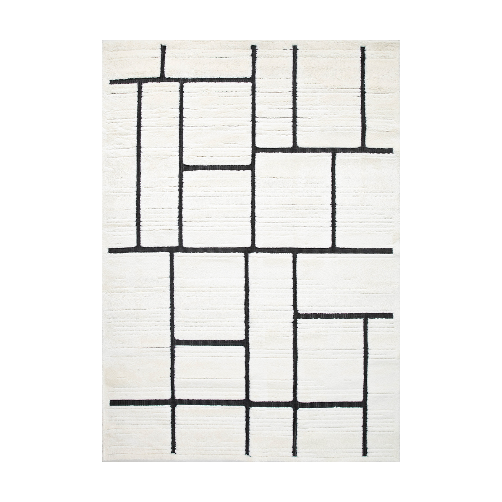 Eldrin geometric textured rug in cream and black design