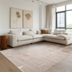 Beige textured geometric rug enhancing modern living room decor