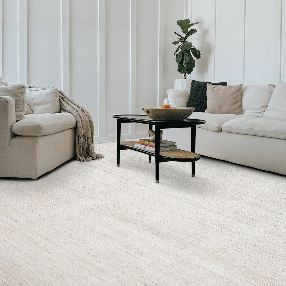 Light Romulus textured rug enhancing modern living room decor.